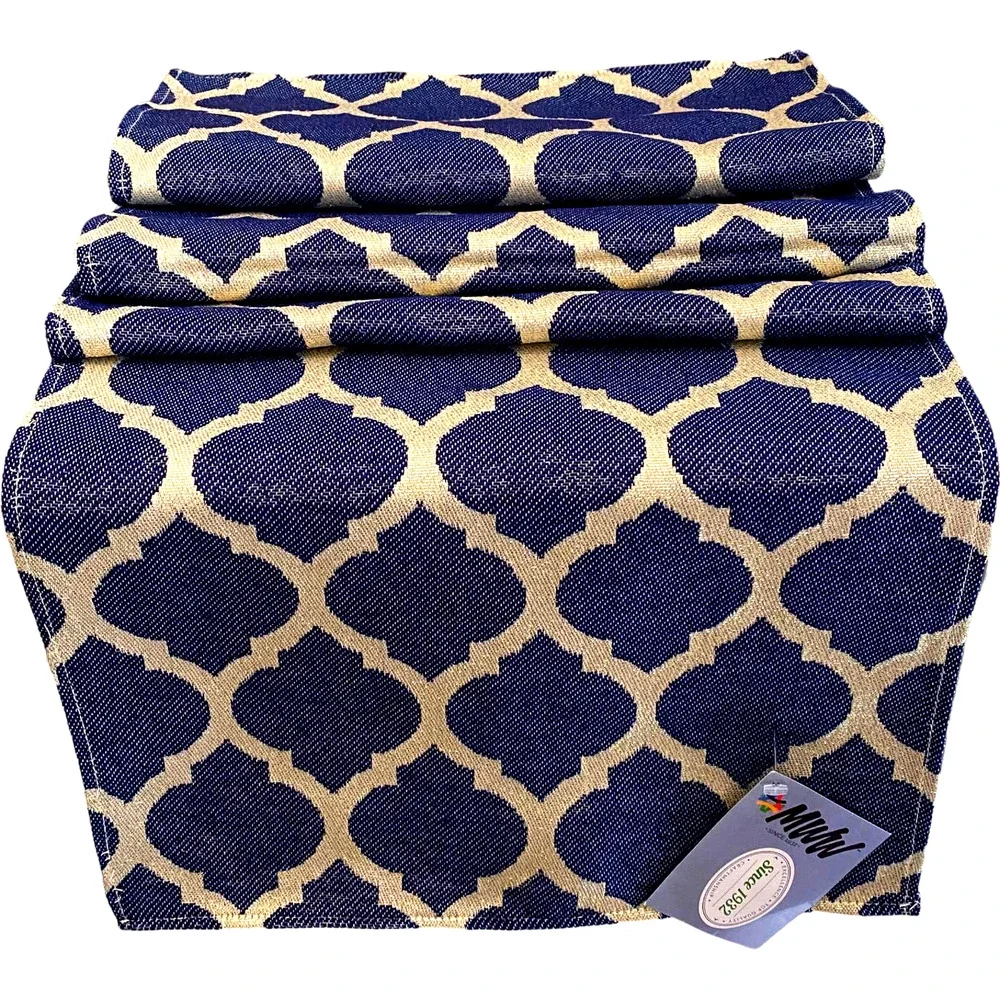 Manual Woodworkers Moroccan Me Crazy Mediterranean Ikat Table Runner Blue 72